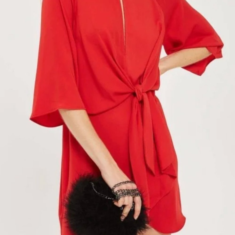 TOP SHOP Knot Front Mini Shift Red Dress